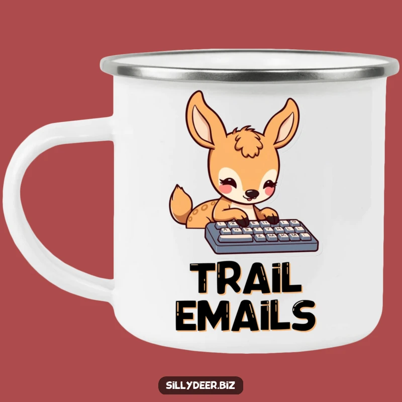 Funny Kawaii Deer Camping Mug: Outdoor Typing Fun, Adventure Gift
