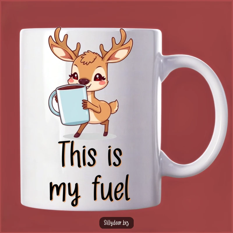 Funny Deer Coffee Mug: Determined Animal Struggles for Caffeine Fix Gift