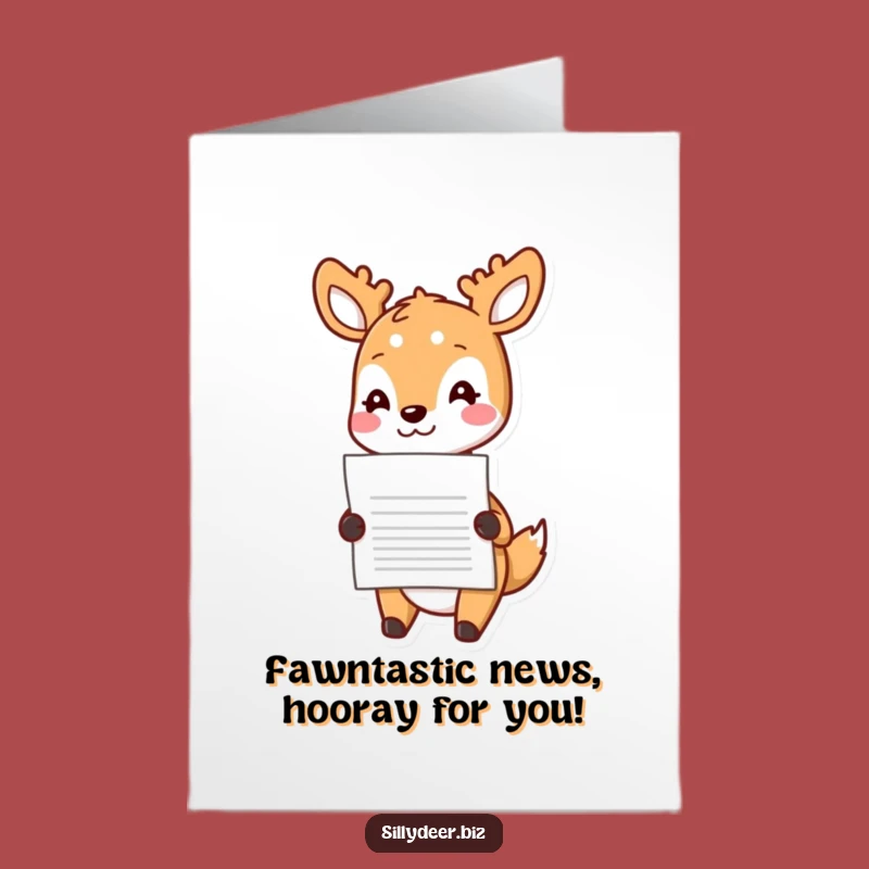 Free Printable Congratulations Card: Kawaii Deer Shares Success! Downloadable Gift