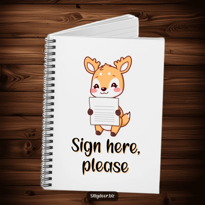 Funny Kawaii Deer Notebook: Cute journal with a deer cheerfully handing over a document, perfect for planning and note-taking.